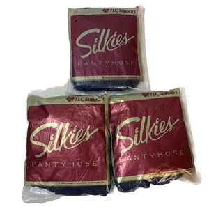 Lot of 3 Silkies Knee HIgh’s Vintage 90’s QUEEN - Navy Pantyhose Womens OS